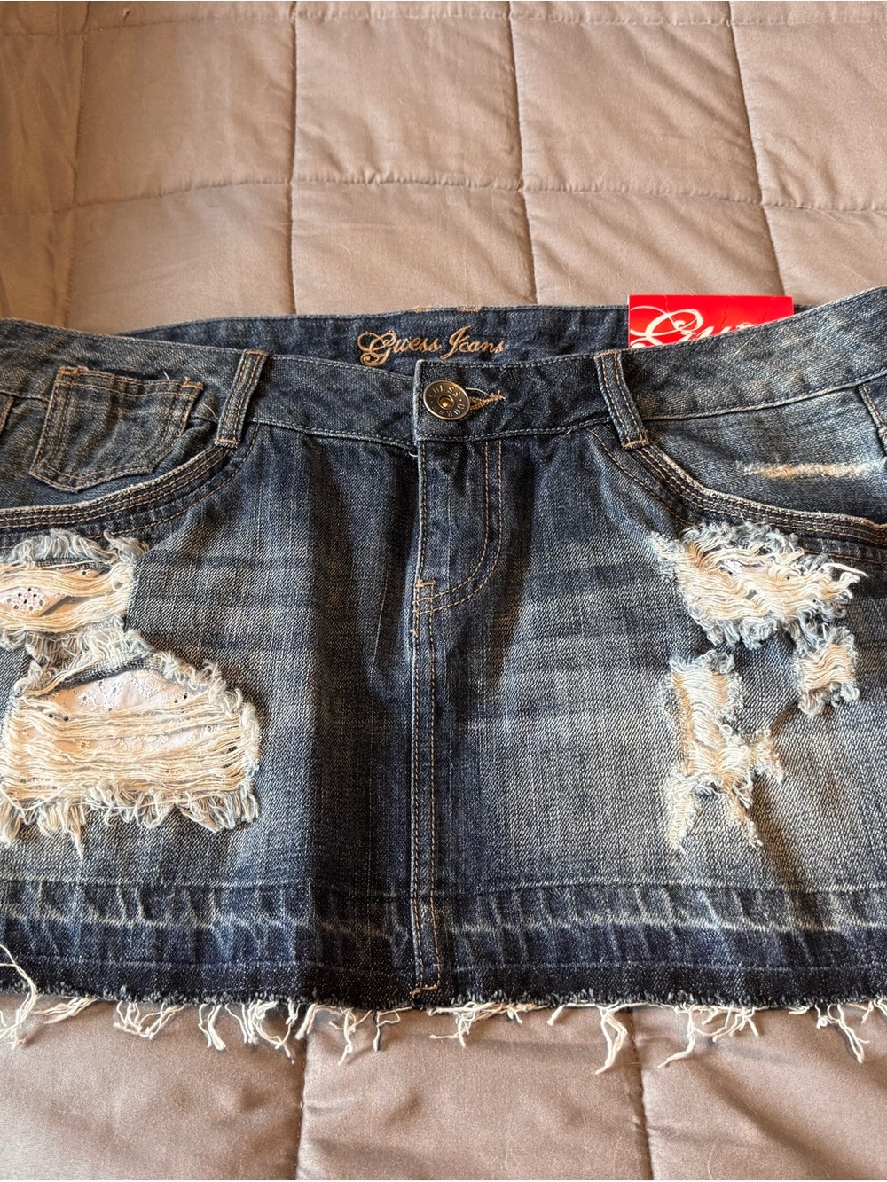 GUESS Distressed Denim Mini Skirt in Faded Blue